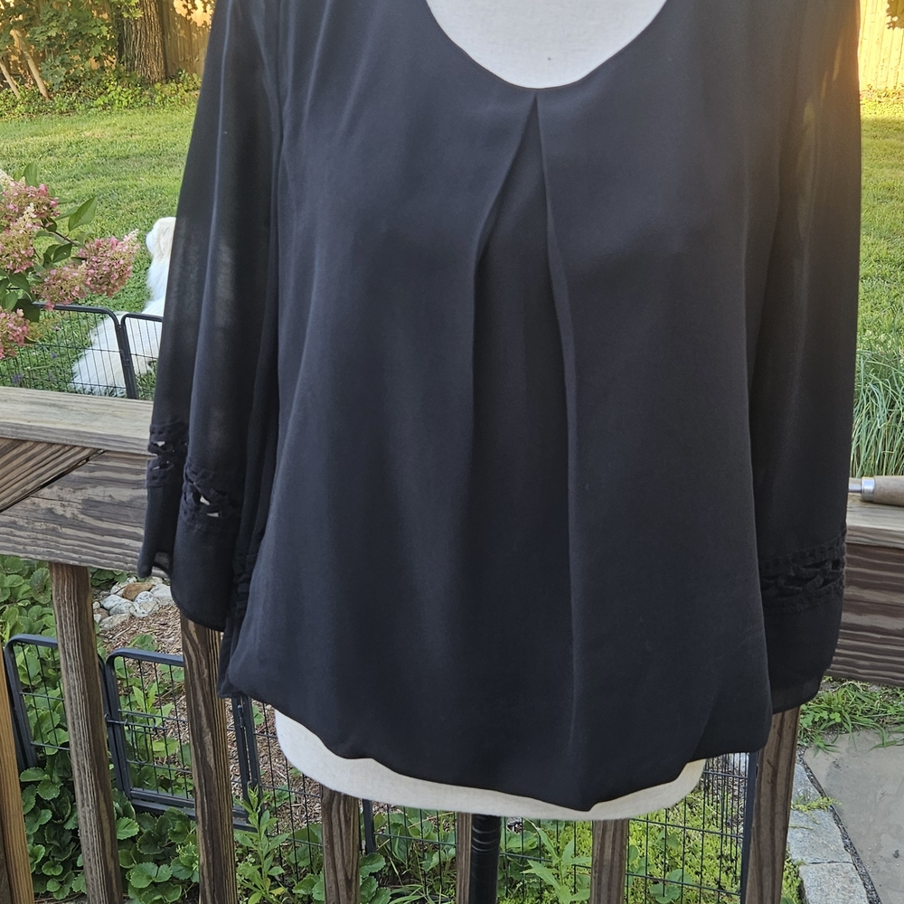 Iz Byer Black Blouse with Lace Sleeves